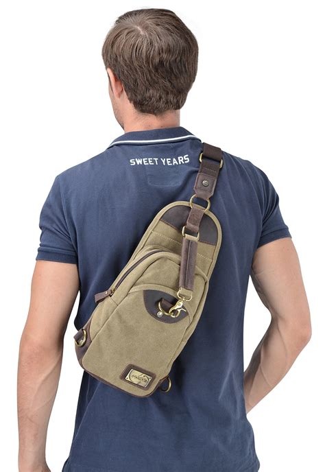 Gootium Canvas Sling Bag Chest Pack Shoulder Backpack Khaki Canvas