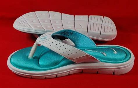 New Womens Nike Memory Foam Whiteteal Flip Flops Thongs Comfort