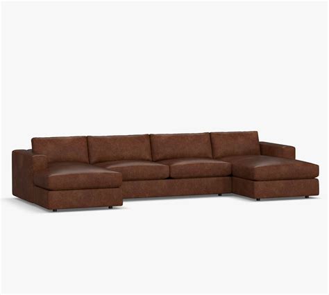 Carmel Square Wide Arm Leather U Shaped Chaise Sectional Pottery Barn