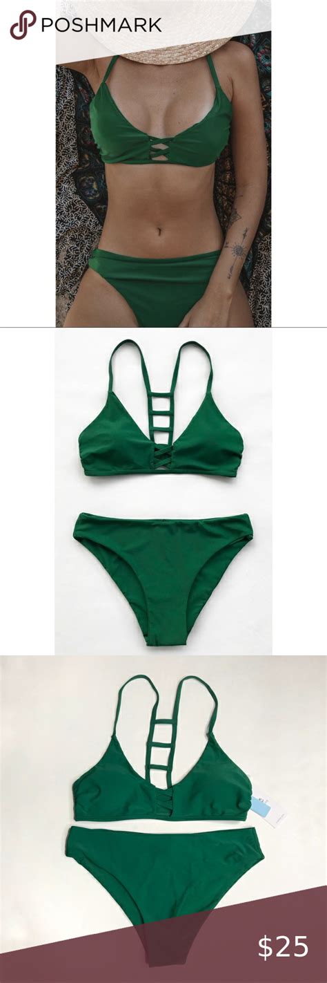 Cupshe Strappy Solid Green Bikini Set Medium NWT Green Bikini Green