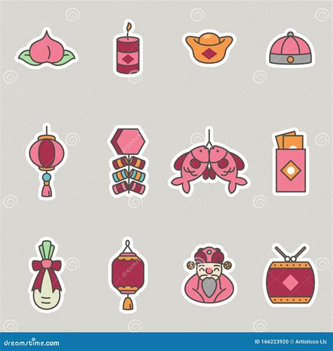 Chinese New Year Icons Set Illustration Stock Vector Illustration Of