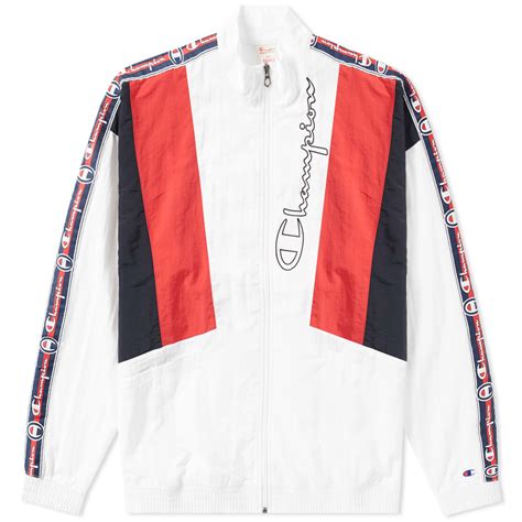 Champion Reverse Weave Vintage Taped Track Top White End Ru