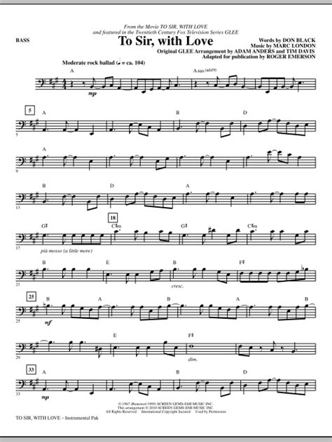 To Sir, With Love - Bass | Sheet Music Direct