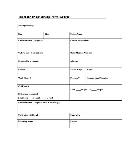 Printable Triage Form Template