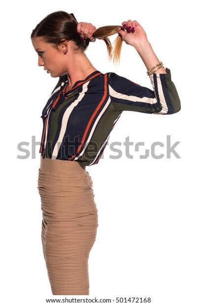 Tall Slim Brunette Dressed Green Tan Stock Photo 501472168 Shutterstock
