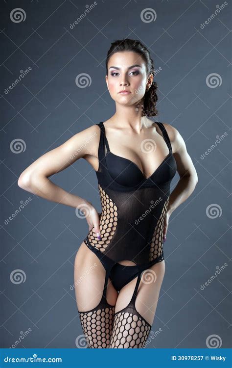 Passionate Brunette Posing In Erotic Lingerie Stock Image Image Of Portrait Stockings 30978257