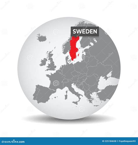 World Globe Map With The Identication Of Sweden Stock Vector