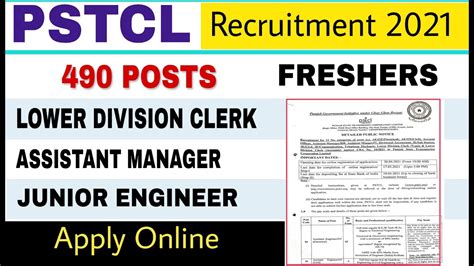 Pstcl Recruitment Various Posts Apply Online Youtube