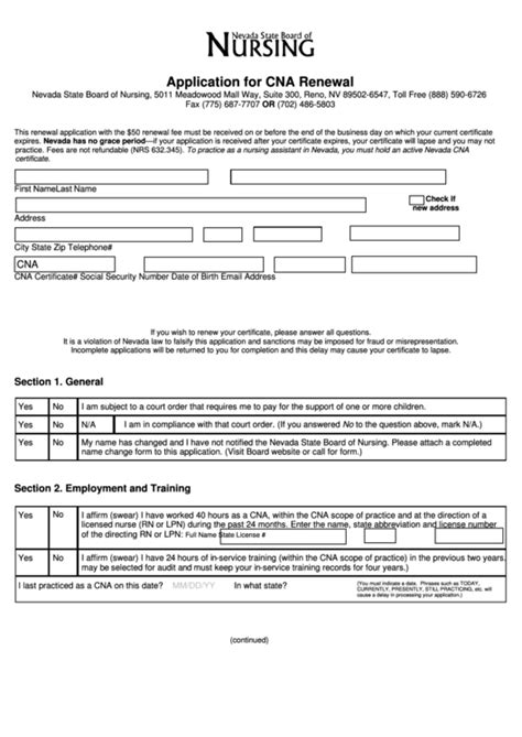 Printable Cna Renewal Form