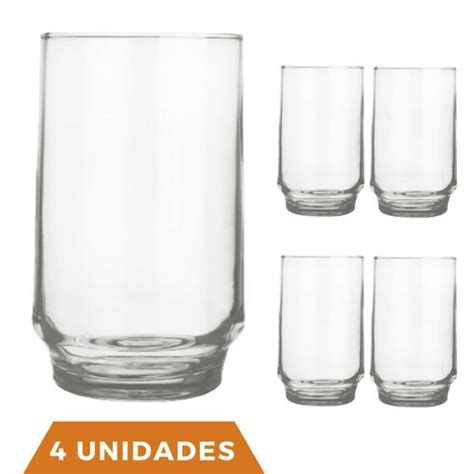 Conjunto 4 Copos Vidro Transparente 300ml Lights Suco Nadir NADIR