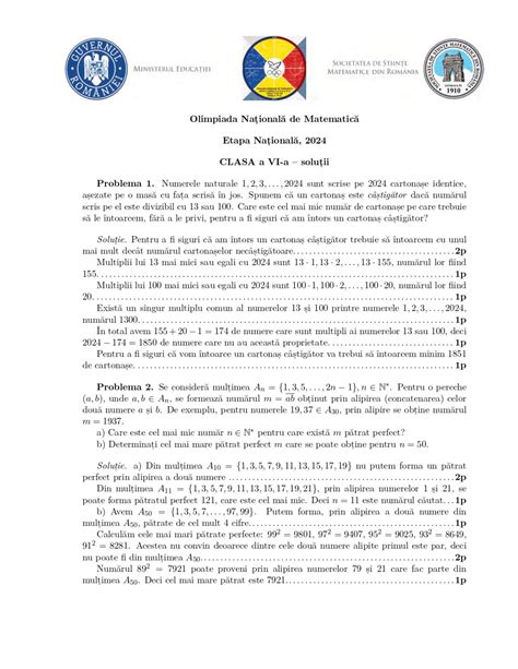 Problemele și rezolvările de la Olimpiada de Matematică 2024 etapa