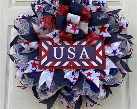 Patriotic Wreath Patriotic Deco Mesh Th Of July Wreath Memorial Day