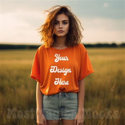 Comfort Colors C Burnt Orange Mockup Orange Shirt Mockup Model