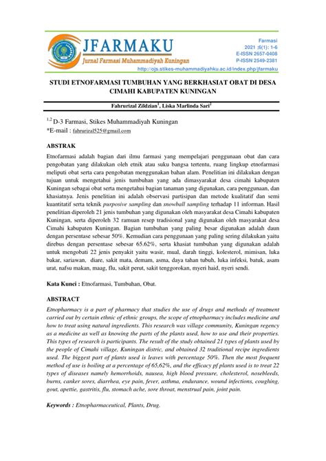 PDF STUDI ETNOFARMASI TUMBUHAN YANG BERKHASIAT OBAT DI DESA CIMAHI