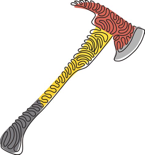 Single One Line Drawing Red Fire Axe Icon Firefighter Ax Fire