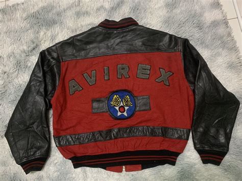 Vintage 90s Avirex Varsity Leather Jacket Rare Design Grailed