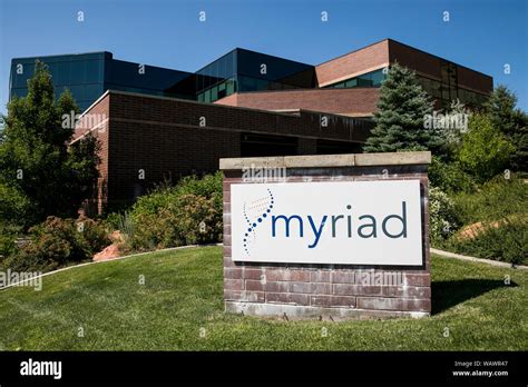 A Logo Sign Outside Of The Headquarters Of Myriad Genetics Inc In