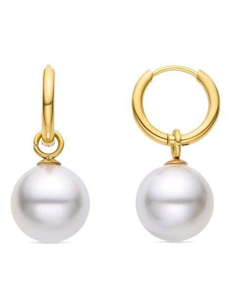 Boucles D Oreilles En Perles Blanches Luxenter Finies En Or Jaune 18K