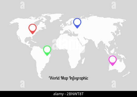 World Map Infographic With Color Pointers Vector Illustration Stock