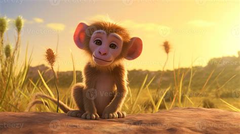 a cute little Baboon in Disney cartoon style. Generative AI 32876068 ...