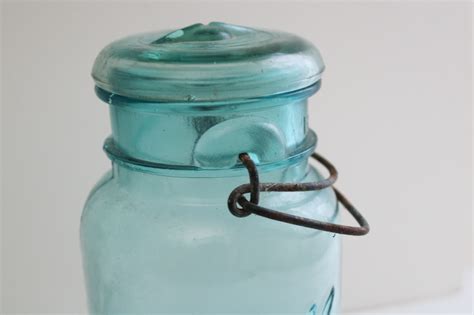 Ball Mason Jar W 1908 Patent Date Antique Aqua Blue Glass Canning Jar