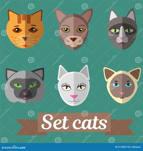 Conjunto de caras de gato ilustración del vector Ilustración de animal