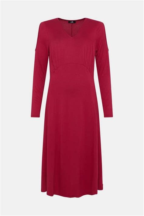 Dresses Dark Pink Jersey Cold Shoulder Midi Dress Wallis