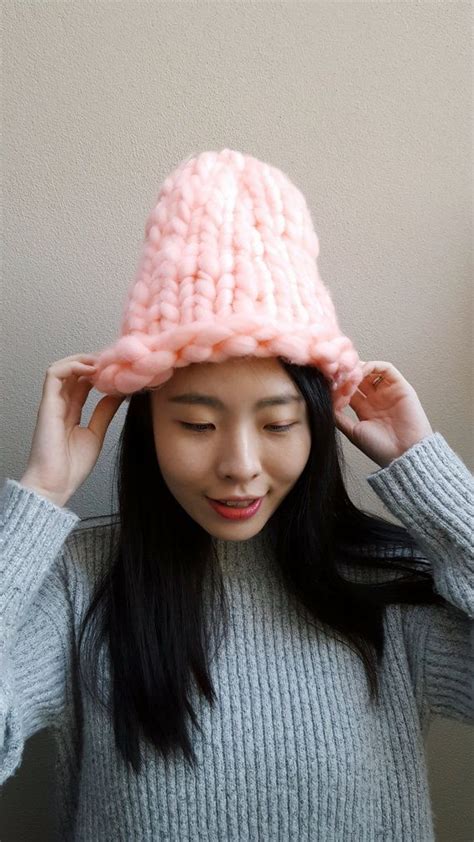 Super Chunky Hat Pink Hat Korean Hat Chunky Yarn Hat Etsy