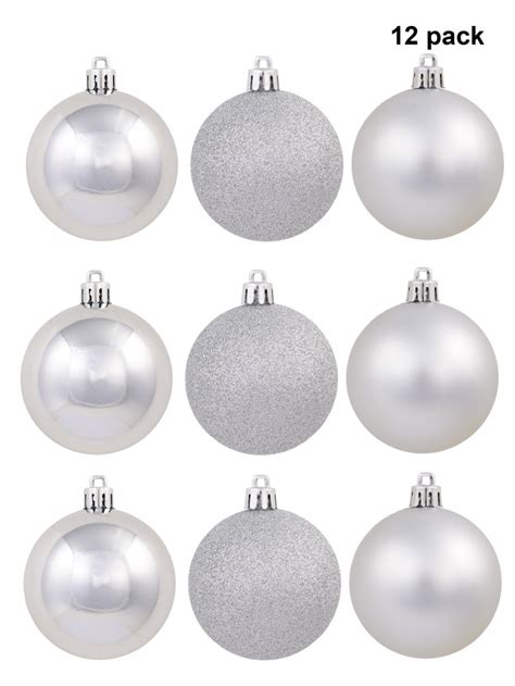 Silver Matte Glitter And Shiny Baubles 12 X 60mm Christmas Decorations Buy Online From The