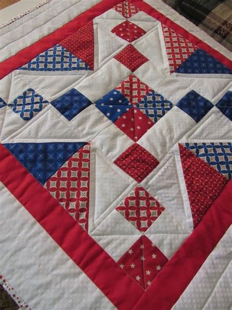 Patriotic Quilted Table Topper Red White Blue Colors Etsy Table