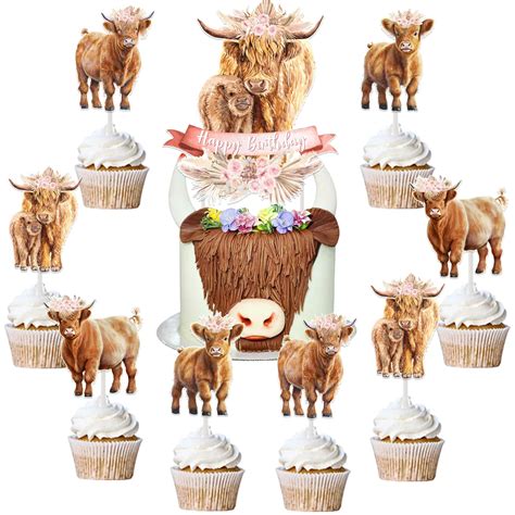 Highland Cow Birthday Party Decorations Girl 25pcs Highland Cow Cake