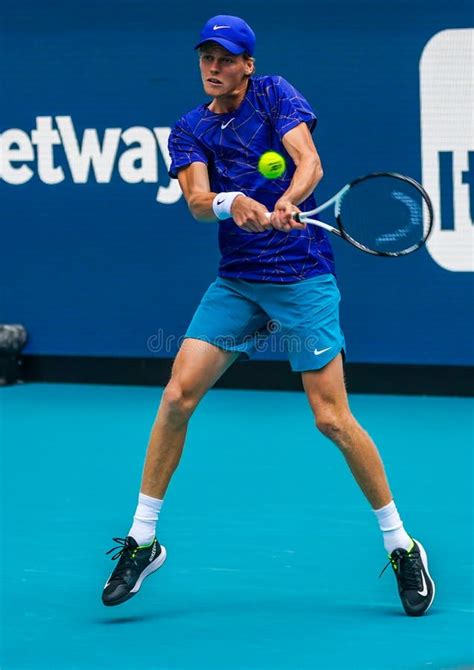 Professional Tennis Player Jannik Sinner Of Italy In Action During His