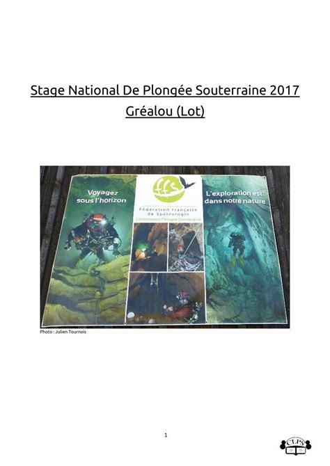 Pdf Stage National De Plong E Souterraine Gr Alou Lot Lispel