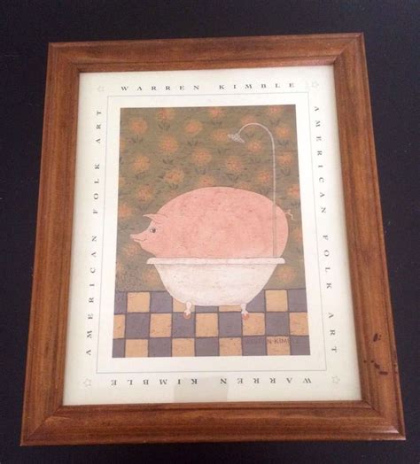 Warren Kimble American Folk Art Pig In A Hot Tin Tub Oak Framed Print 9