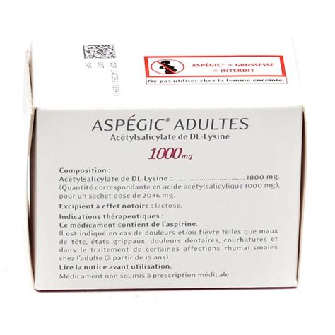 Aspégic 1000 Adulte sachet Aspirine 1g Douleurs et fièvre