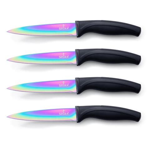 Silislick Steak Knife Set Iridescentrainbow Titanium Coated