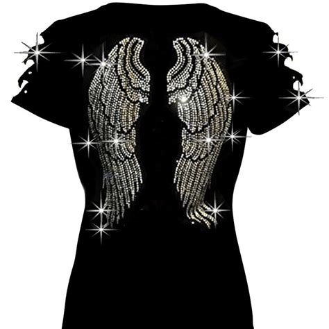 Bling Bling Rhinestones Angel Wings T Shirt Ripped Slit Cut Etsy