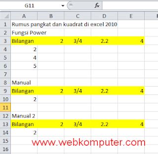 Menggunakan rumus pangkat di excel 2010 (fungsi power /kuadrat) ~ IT