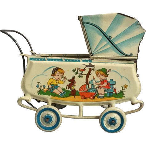 Vintage Tin Toys Smallgerman Metal Baby Buggy From Shirleydoll On