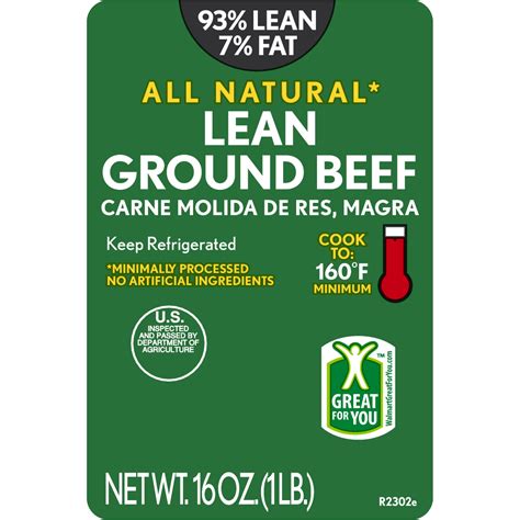 93 Lean 7 Fat Lean Ground Beef 1 Lb Tray Fresh All Natural