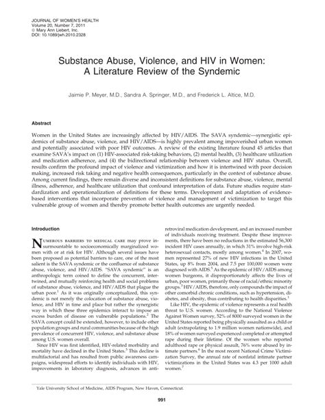 Pdf Substance Abuse Violence And Hiv In Women A Literature Review Of The Syndemic