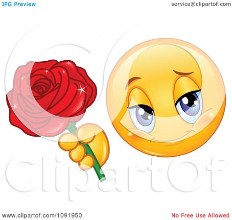 Clipart Romantic Valentine Emoticon Holding Out A Rose Royalty Free