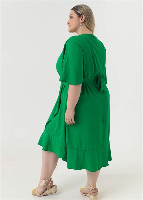 Vestido Transpassado Plus Size Feminino Verde Estilo Pr Prio Moda