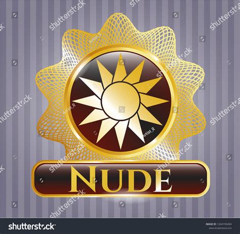 Golden Badge Sun Icon Nude Text Stock Vector Royalty Free 1244195494 Shutterstock