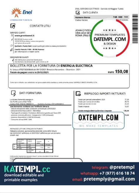 Generate Italy Enel Electricity Utility Bill In Word And PDF Format