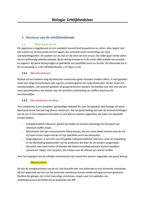 Samenvatting Hoofdstukken Erfelijkheidsleer 1 Tm 13 Biologie