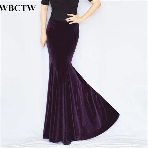 Wbctw Maxi Long Velvet Skirts Sexy High Waist Sexy Bodycon Women Skirts