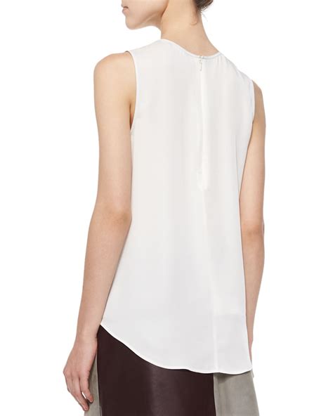 Lyst Theory Bringam Sleeveless Silk Blouse In White