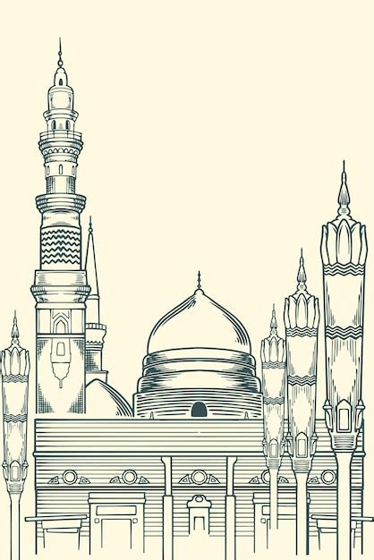 Premium Vector Hand Drawing Famous Islamic Building Of Nabawi Mosque