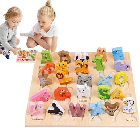 Eolaks Alphabet Puzzle Aus Holz Tiere Alphabet Puzzle ABC Buchstaben